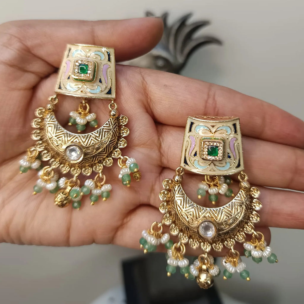 Antique-Gold-Polki-Chandbali-Earrings