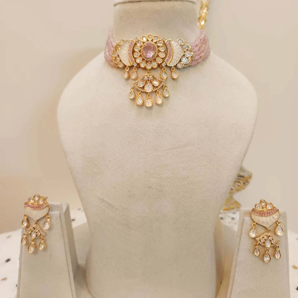 Tyaani-Kundan-Onyx-Beads-Premium-Quality-Choker-Set