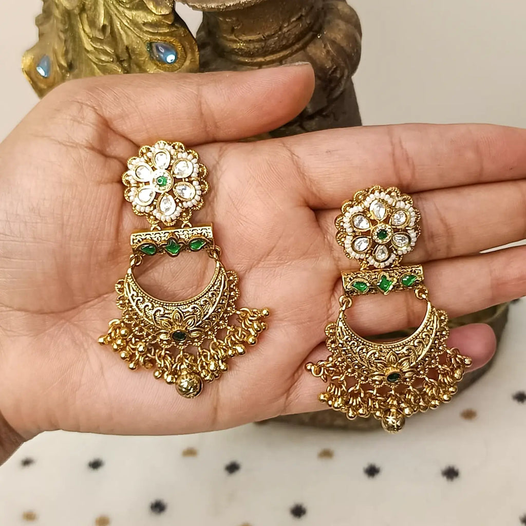 Antique-Gold-Polki-Chandbali-Earrings-1