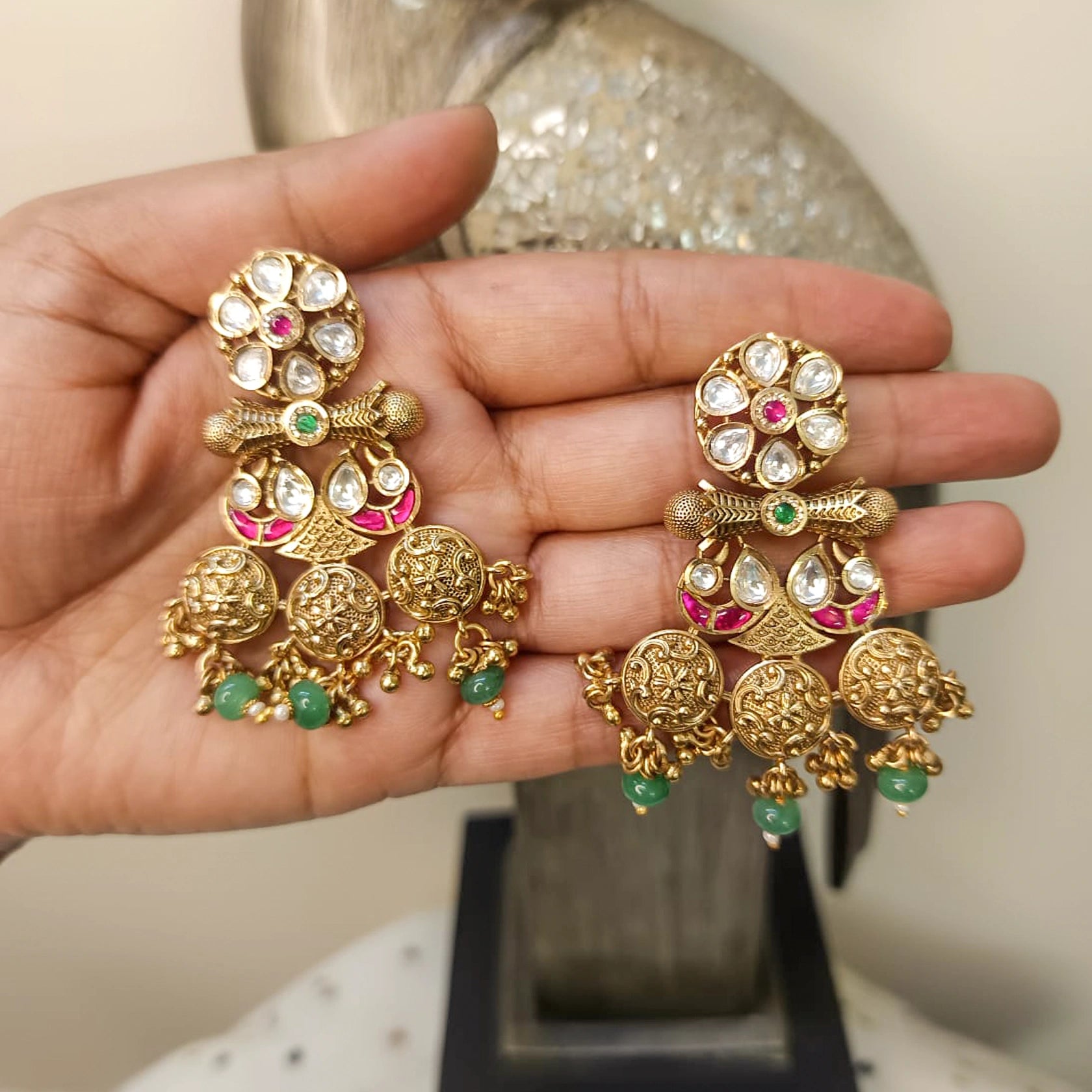 Kundan-Polki-Antique-Gold-Earrings