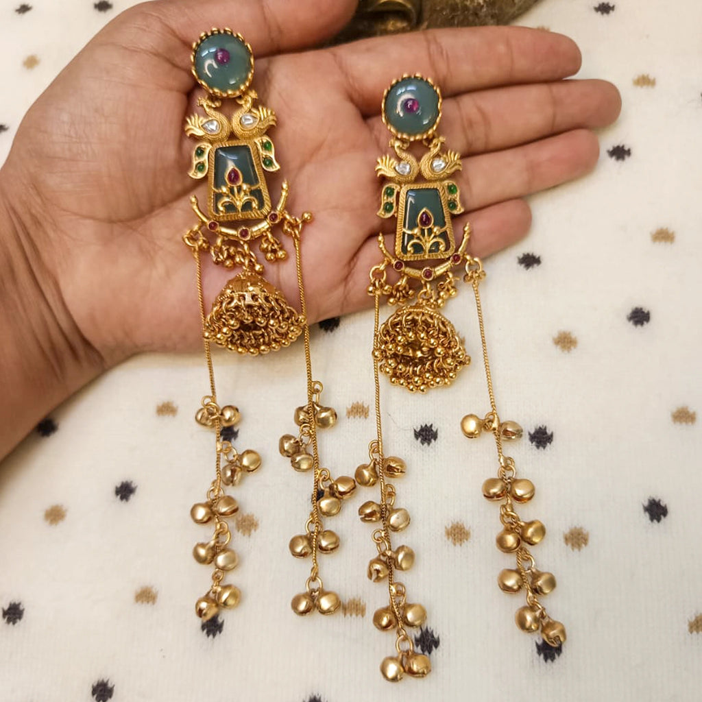 Kashmiri-Antique-Gold-Long-Jhumka