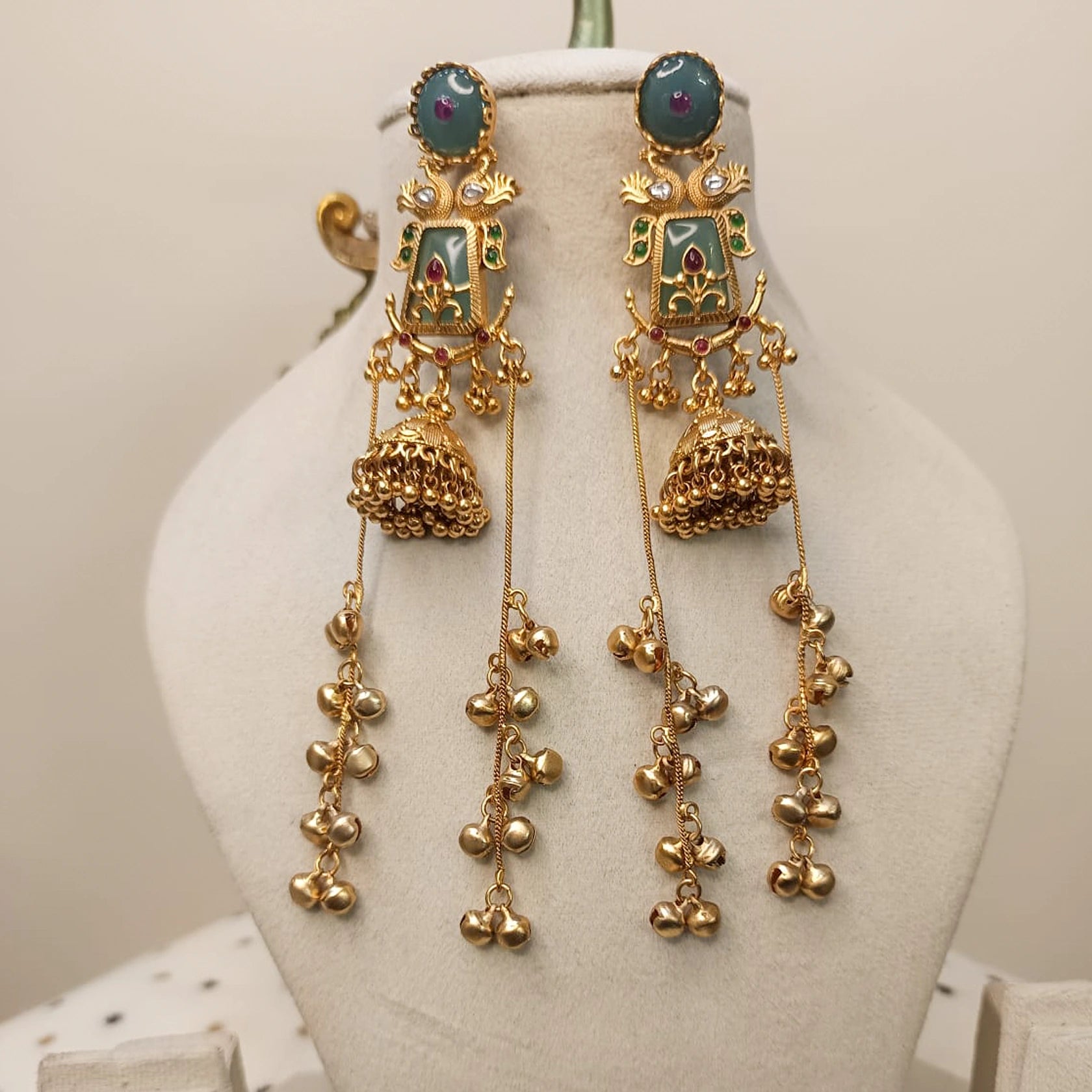 Kashmiri-Antique-Gold-Long-Jhumka