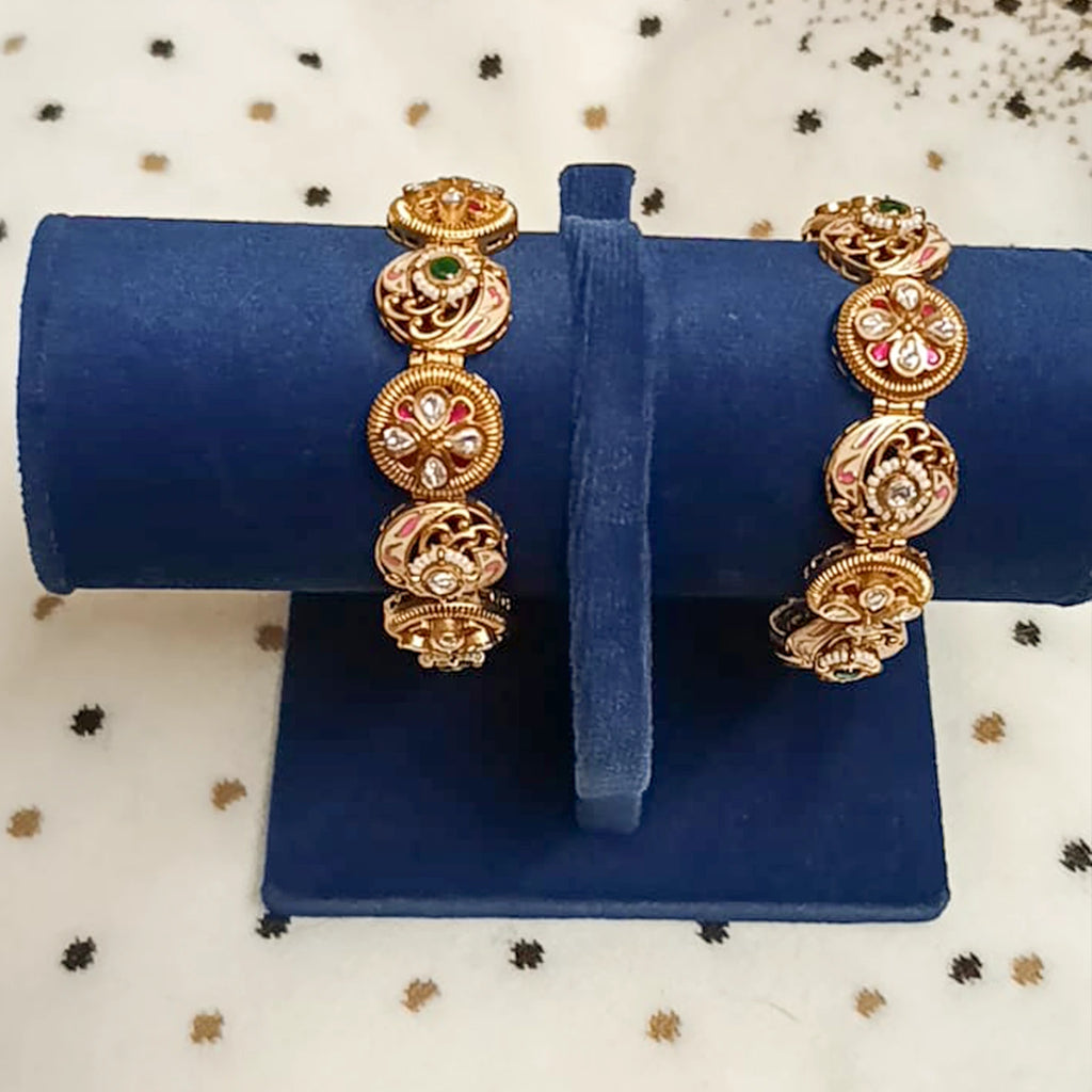Antique-Gold-Polki-Kundan-Bracelet-Pair