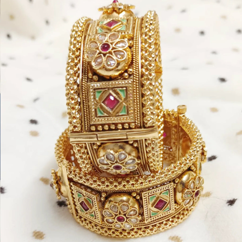 Real-Gold-Look-Antique-Polish-Polki-Adjustable-Kangan