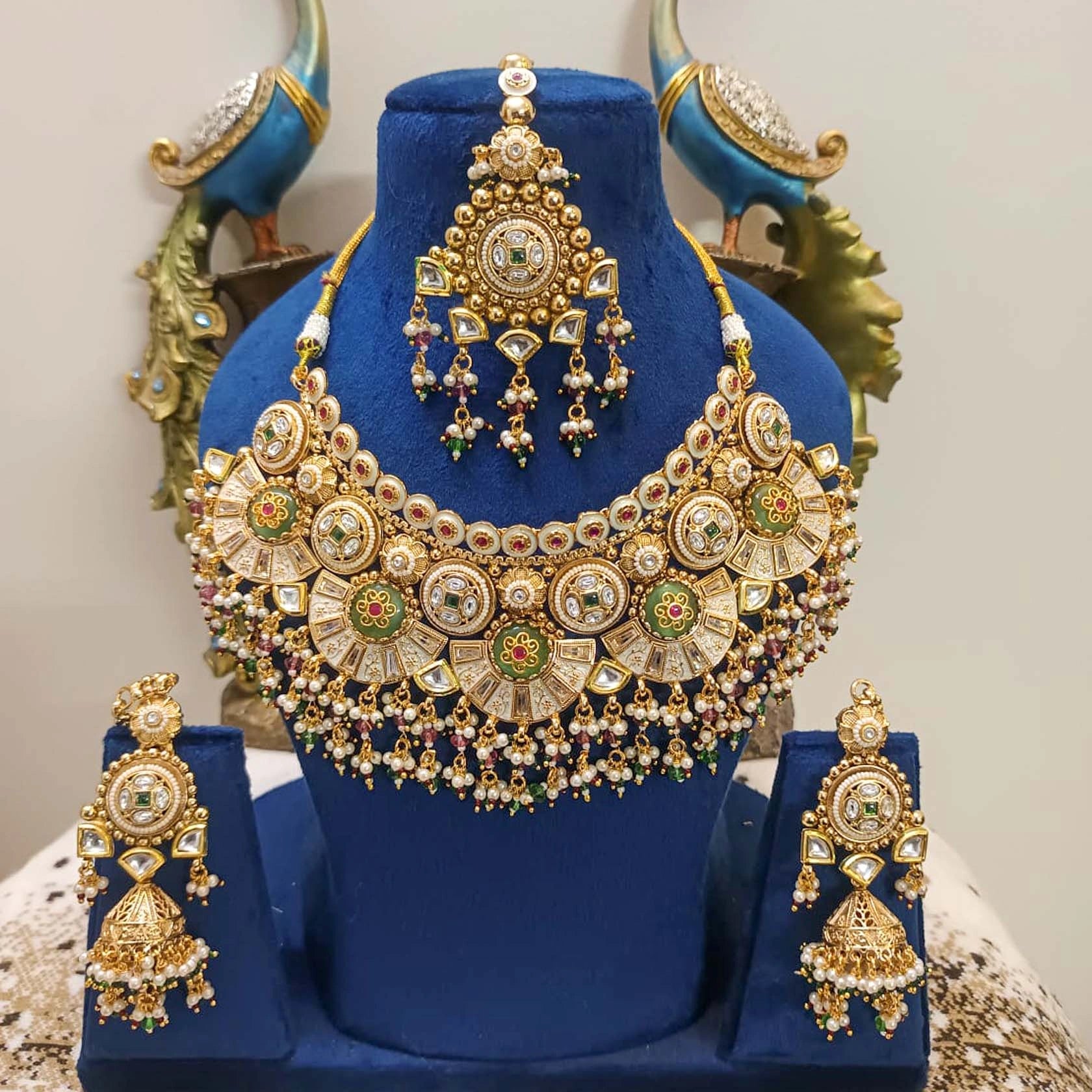 Bridal-Look-Rajwada-Real-Look-Jewellery-Set-With-Ear-Chain-Amp-Maang-Tikka