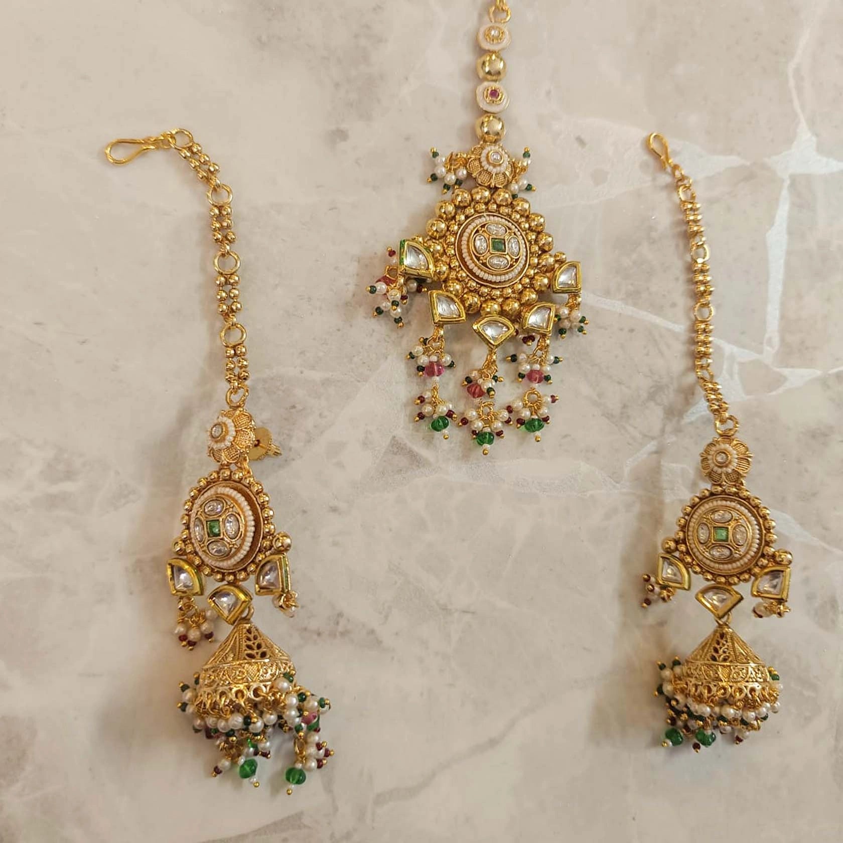 Bridal-Look-Rajwada-Real-Look-Jewellery-Set-With-Ear-Chain-Amp-Maang-Tikka