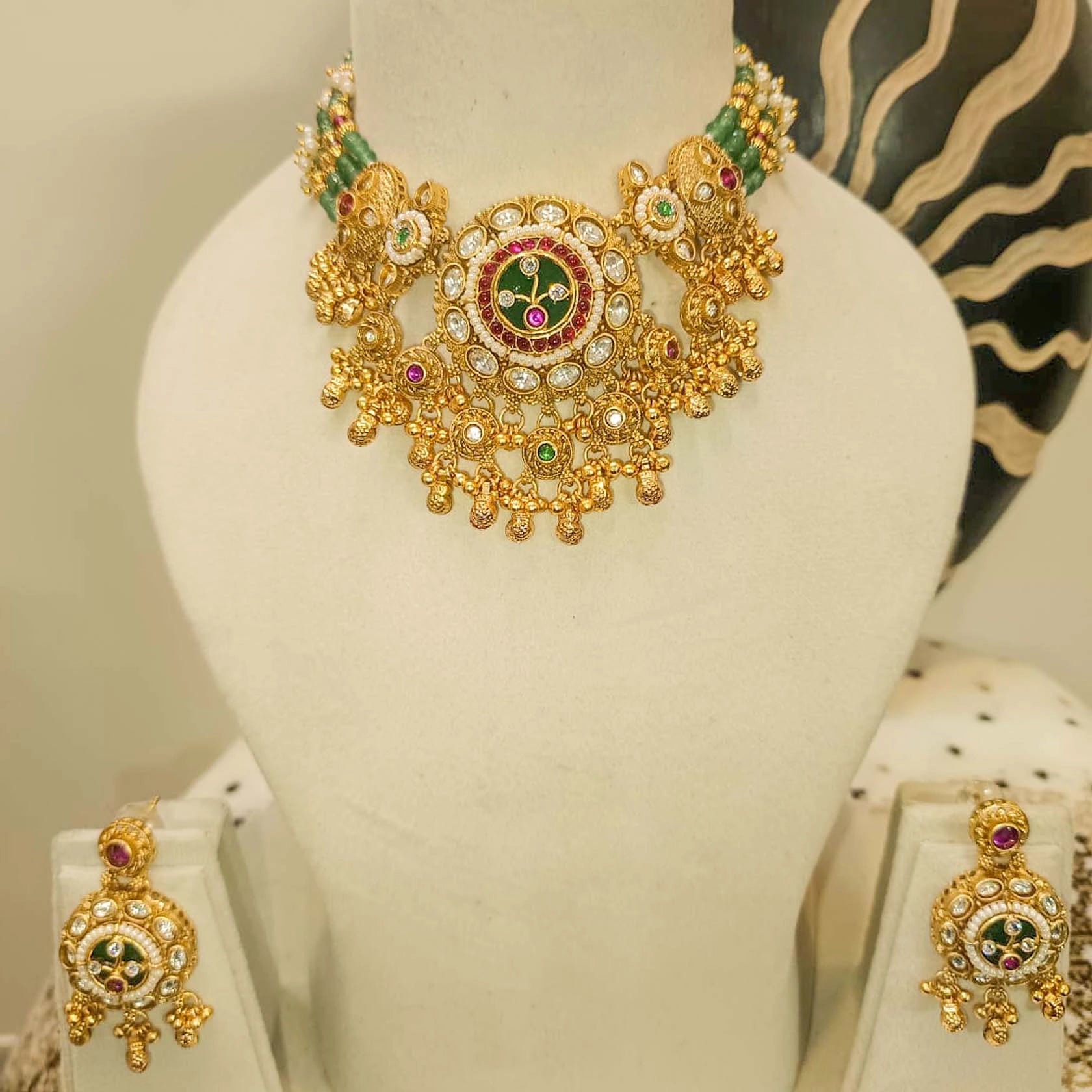 Rajwada-Real-Look-Necklace-Set-With-Beads-Chain