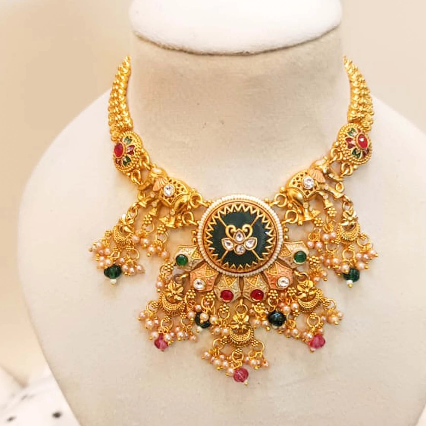 Real-Gold-Look-Rajwada-Elephant-Necklace-Set-With-Jhumki-Earrings