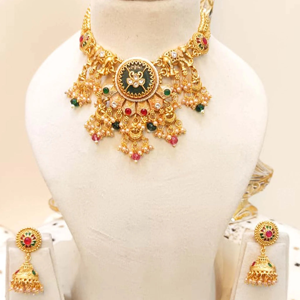 Real-Gold-Look-Rajwada-Elephant-Necklace-Set-With-Jhumki-Earrings