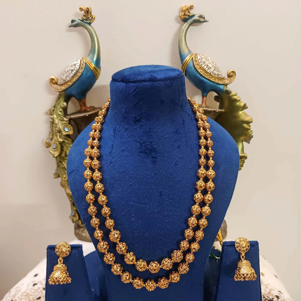 Temple-Jewellery-Matar-Mala-Necklace-Set-With-Jhumki-Earrings-Real-Gold-Look