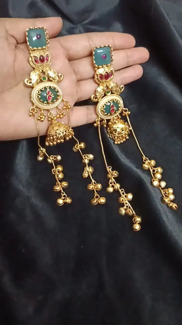 Kasmiri-Antique-Gold-Long-Jhumka
