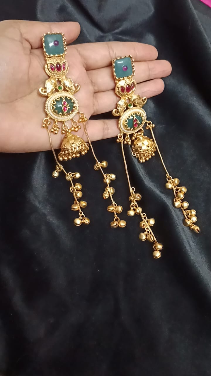 Kasmiri-Antique-Gold-Long-Jhumka