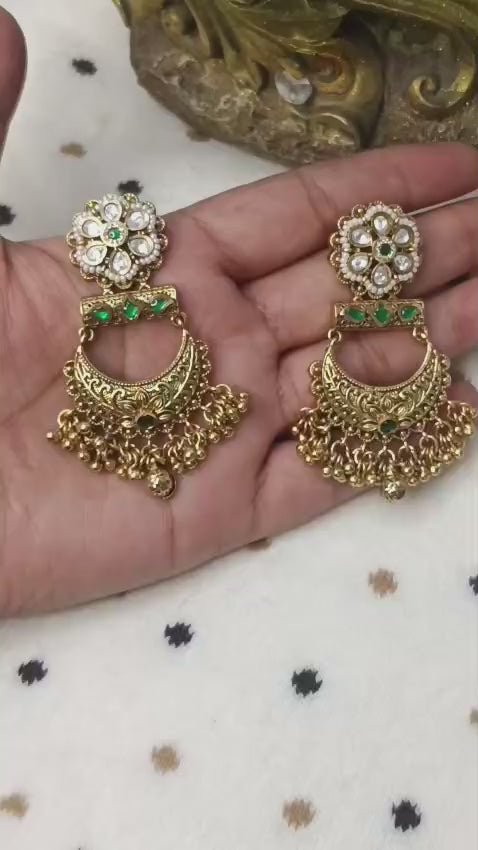 Antique-Gold-Polki-Chandbali-Earrings-1