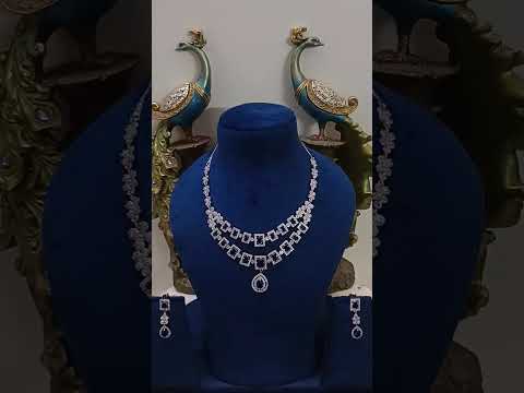 Silver-Alloy-Cz-Stone-Premium-Quality-Two-Layer-Necklace-Set-With-Navy-Blue-Stone