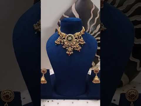 Rajwada-Real-Look-Necklace-Set-With-Jhumki-Earrings-Gold-Polish