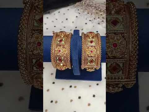 Real-Gold-Look-Antique-Polish-Polki-Adjustable-Kangan