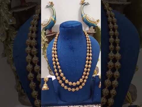 Temple-Jewellery-Matar-Mala-Necklace-Set-With-Jhumki-Earrings-Real-Gold-Look